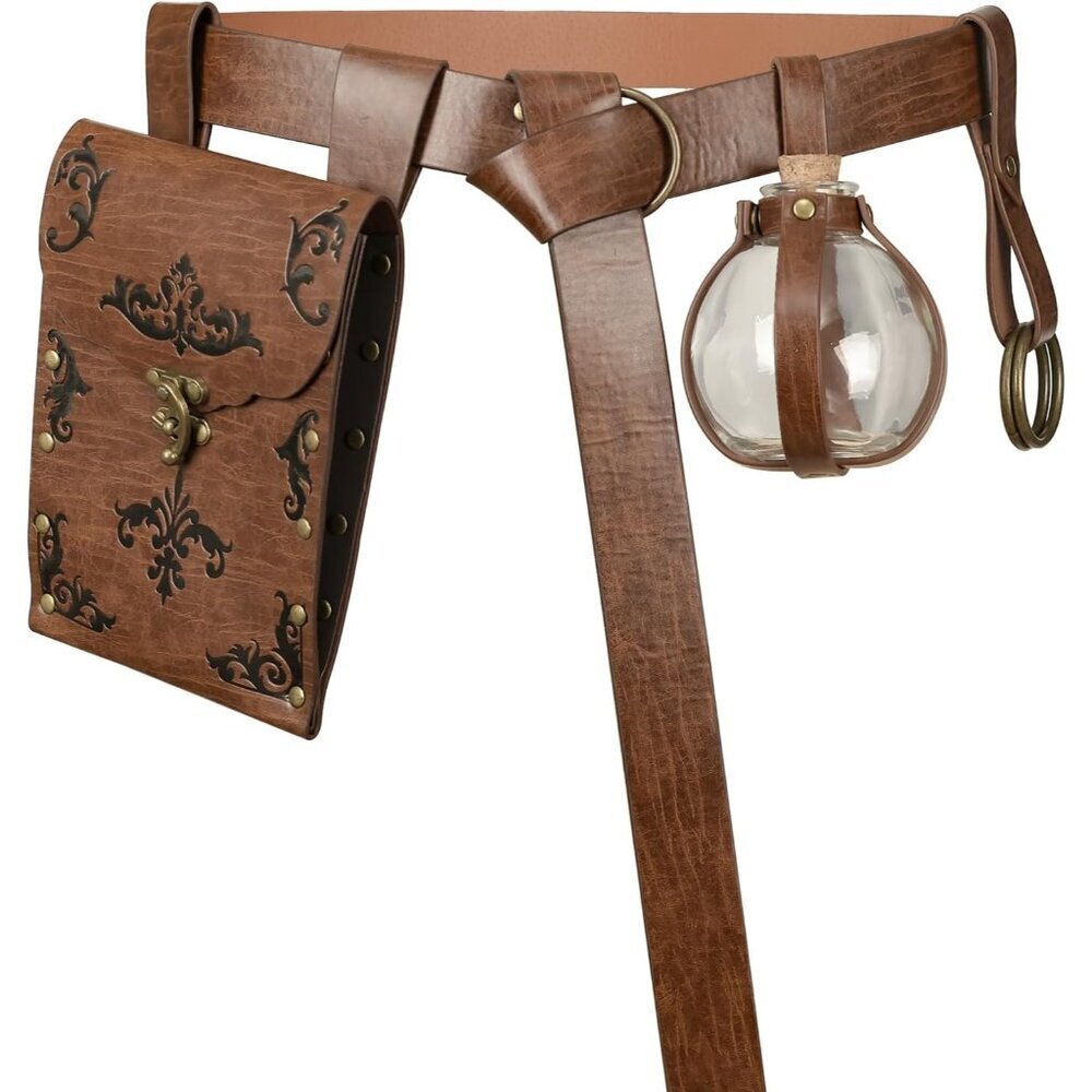 Medieval Renaissance Costume Set Belt Pouch Skirt Clips Potion Bottle Women